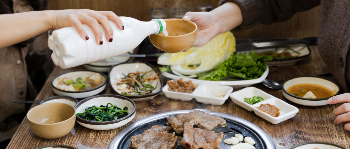 korean food paired with traditional rice wine