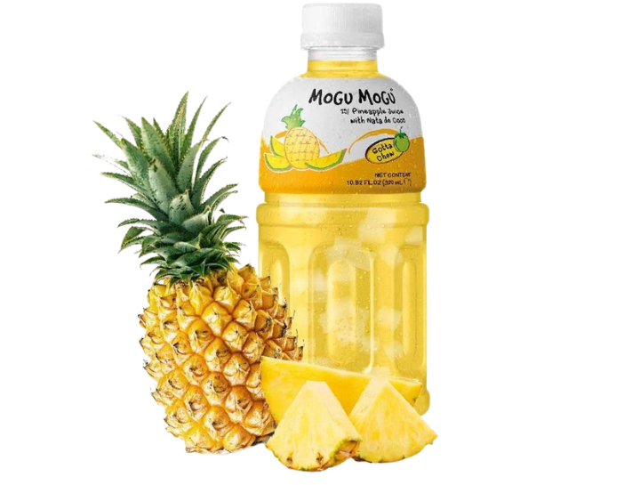 real fruit juices and nata de coco bits in Mogu Mogu's refreshing drinks