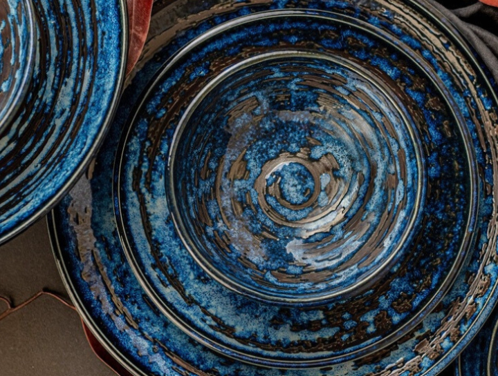 Japanese ceramic sushi sets, dinner plates, bowls, and tea cups in beautiful designs