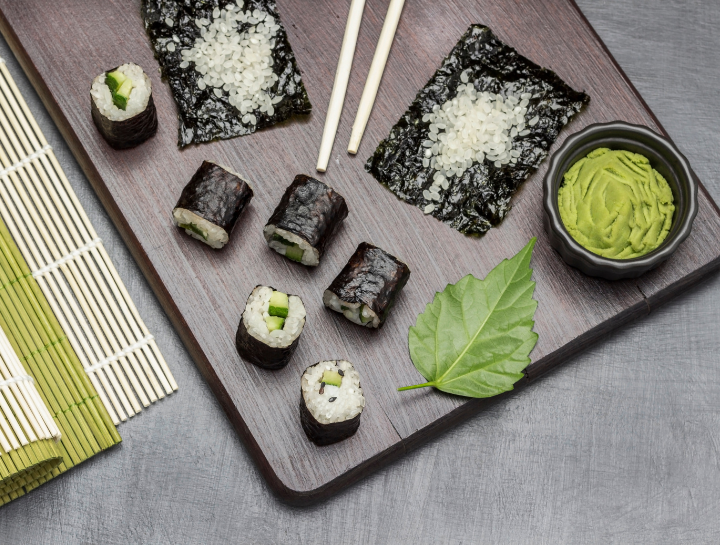 Assortment of high-quality nori sheets with a crisp texture and umami-rich flavor for sushi creations